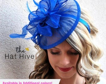 Royal Blue Fascinator Hat for Women Tea Party hat Kentucky Derby Races fascinator for cocktail party hat formal event wedding headpiece