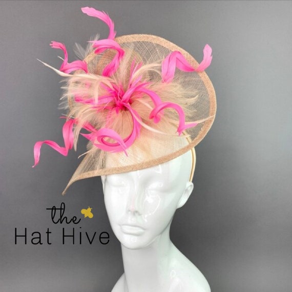 Nude Fascinator With Pink Feathers on 
