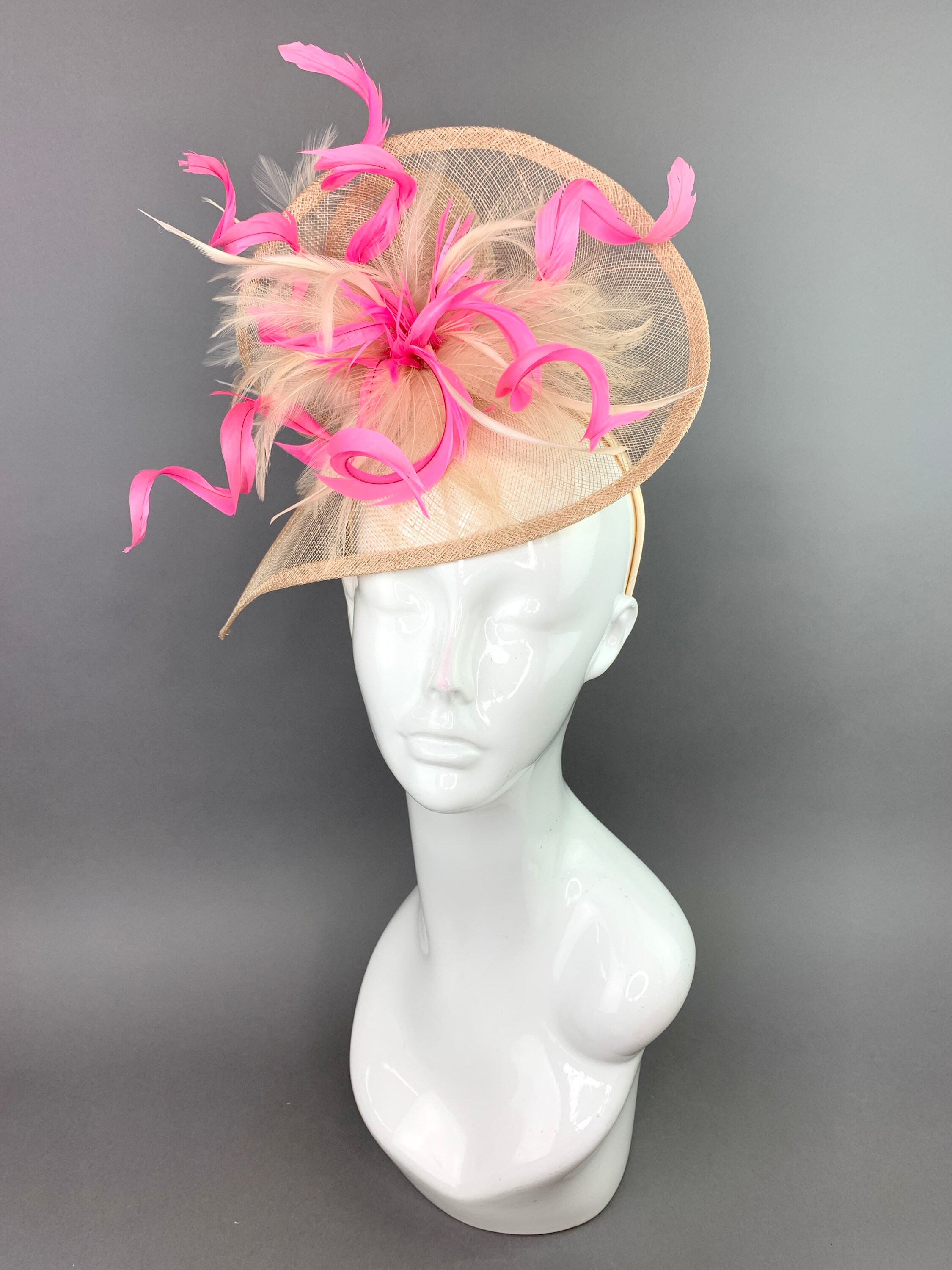 Nude Fascinator With Pink Feathers on 