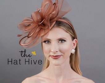 Brown Satin Feather Fascinator: Derby, Tea Party, Wedding 