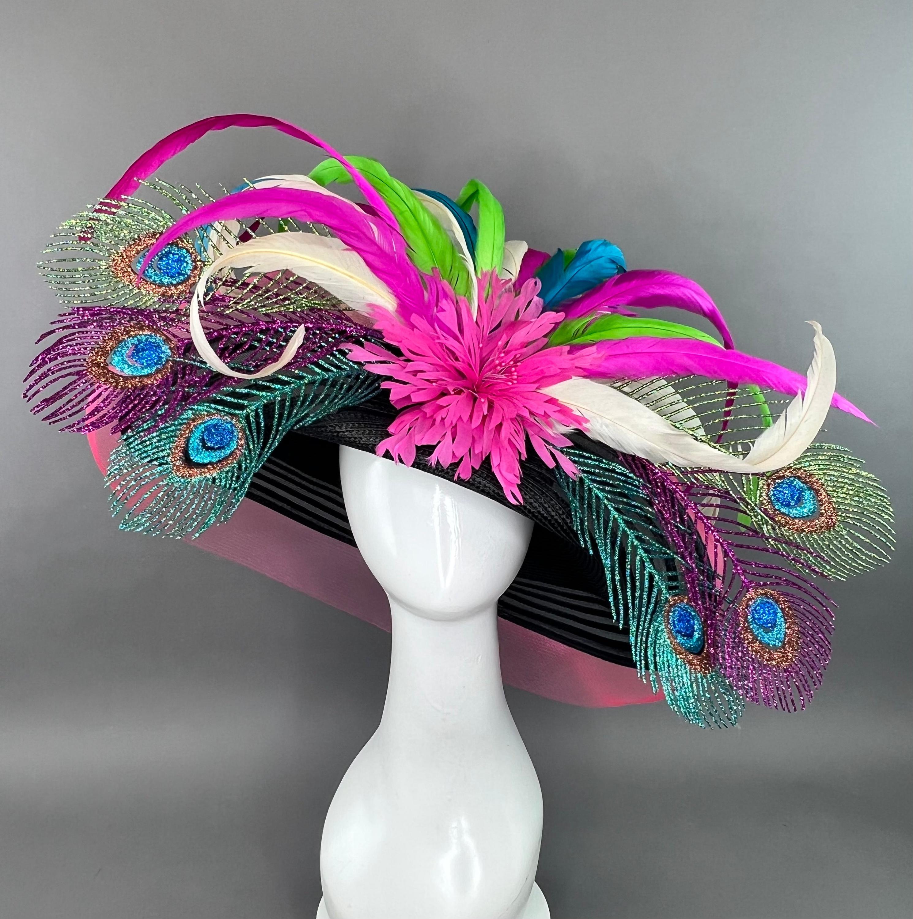 Pink Purple Peacock Feather Flower Kentucky Derby kentucky derby hat fascinator blue and pink feather flowers  main image 3