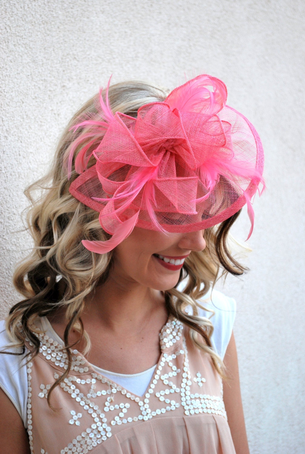 The Kenni Bubble Gum Pink Fascinator, Women's Tea Party Hat, Church Hat, Derby Hat, Fancy Hat, Pink Hat, Tea Party Hat, Wedding Hat