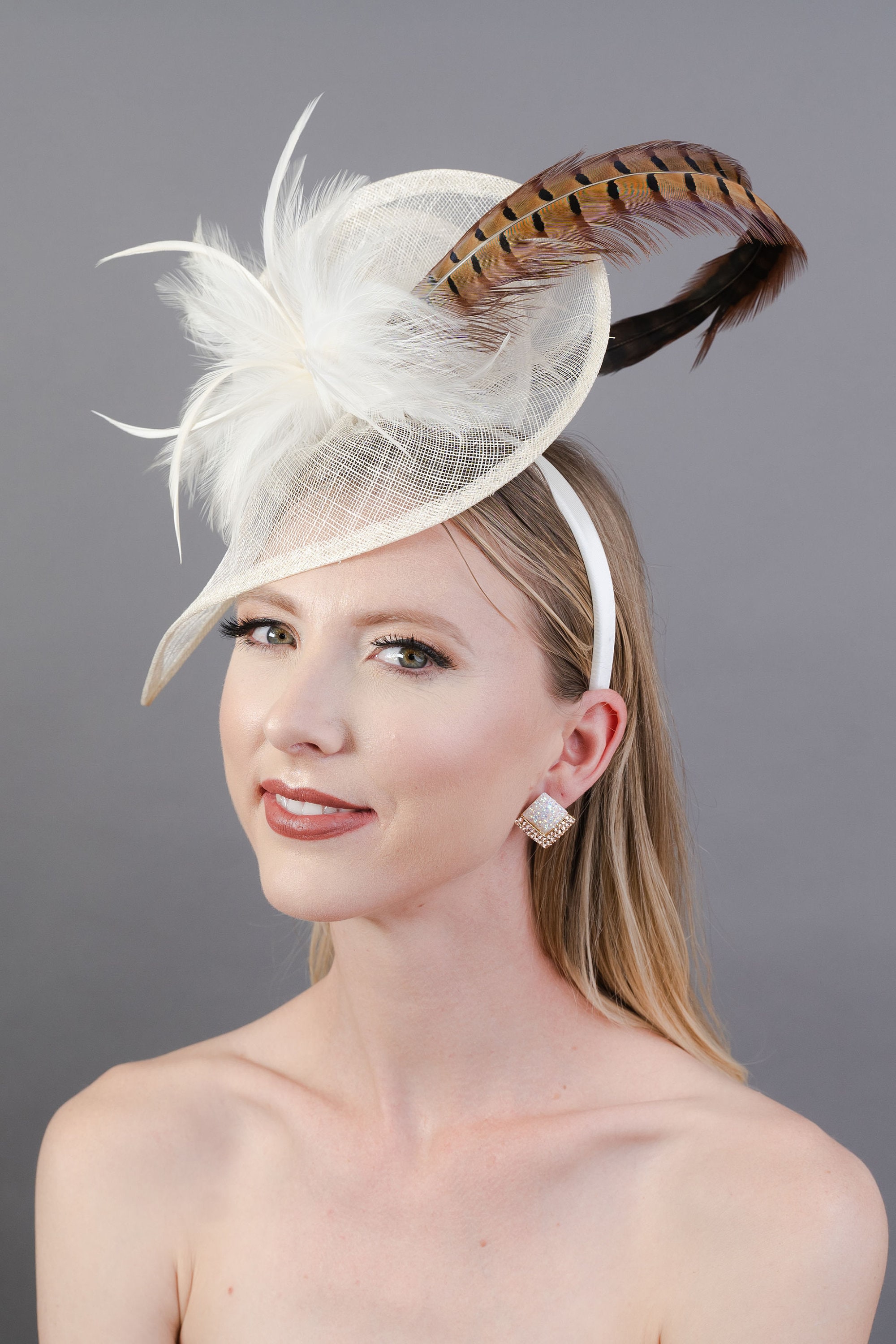 3348 Sinamay Women Feather Fascinator Hat With Veil, Cocktail Tea Party C.C Cocktail Fashion Sinamay Fascinator Hat Feather & Flower  main image 3