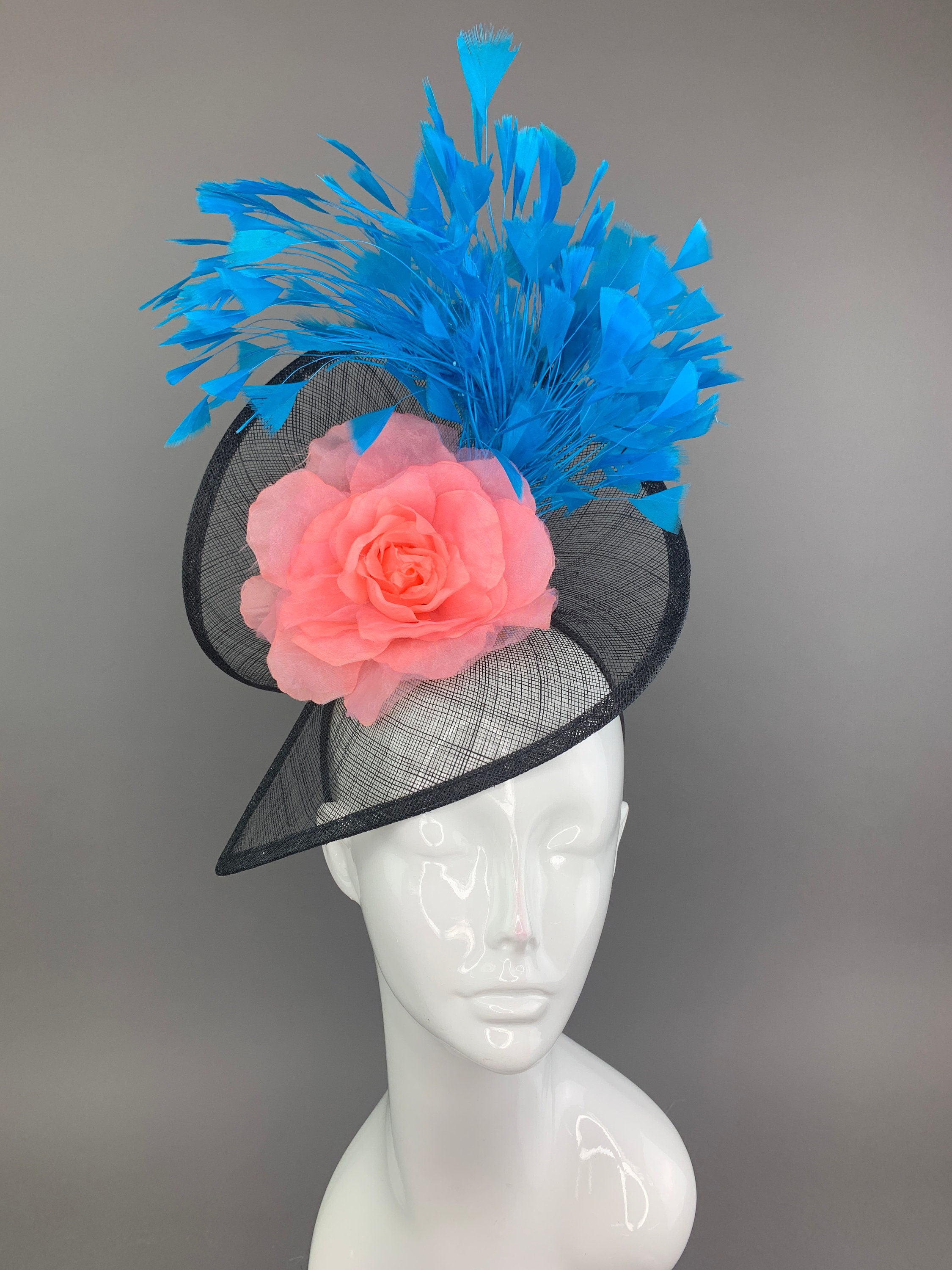 Black Fascinator Turquoise \u0026 Coral 