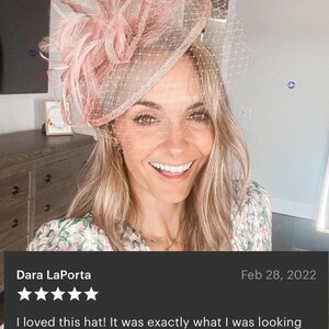 Pink and tan Fascinator on headband with Veil, Kentucky Derby Hat, Fancy Hat, Tea Party Hat, wedding hat, British Hat for special occasion image 8