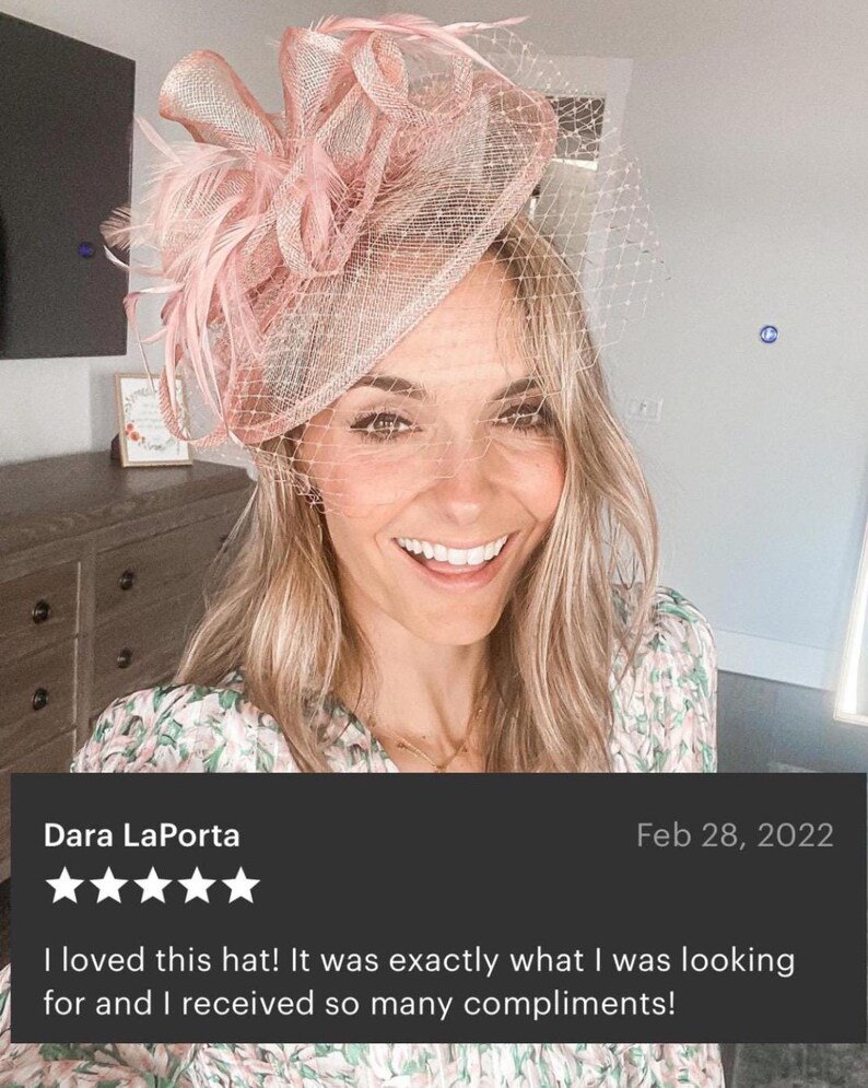 Pink and tan Fascinator on headband with Veil, Kentucky Derby Hat, Fancy Hat, Tea Party Hat, wedding hat, British Hat for special occasion image 8
