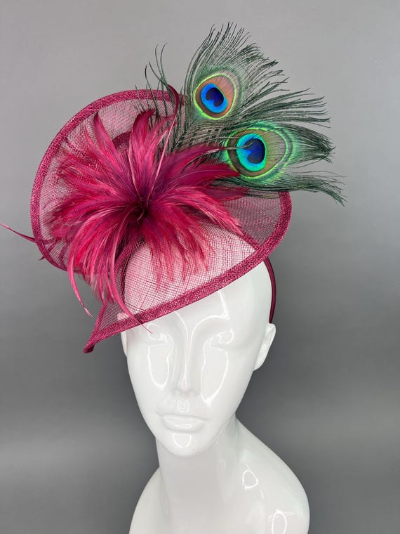 Maroon Peacock Fascinator Hat Womens Tea Party Hat Church 
