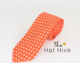 Orange and White Polka Dot Neck Tie, Kentucky Derby Tie, Easter Tie, Mens Ties, Mens Derby Fashion, Mens Bow Ties