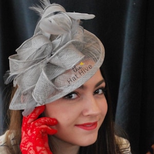 Silver Grey Fascinator tea party hat Womens Kentucky Derby Hat Fancy Hat Silver Hat Easter Church service hat for women, wedding guest hat