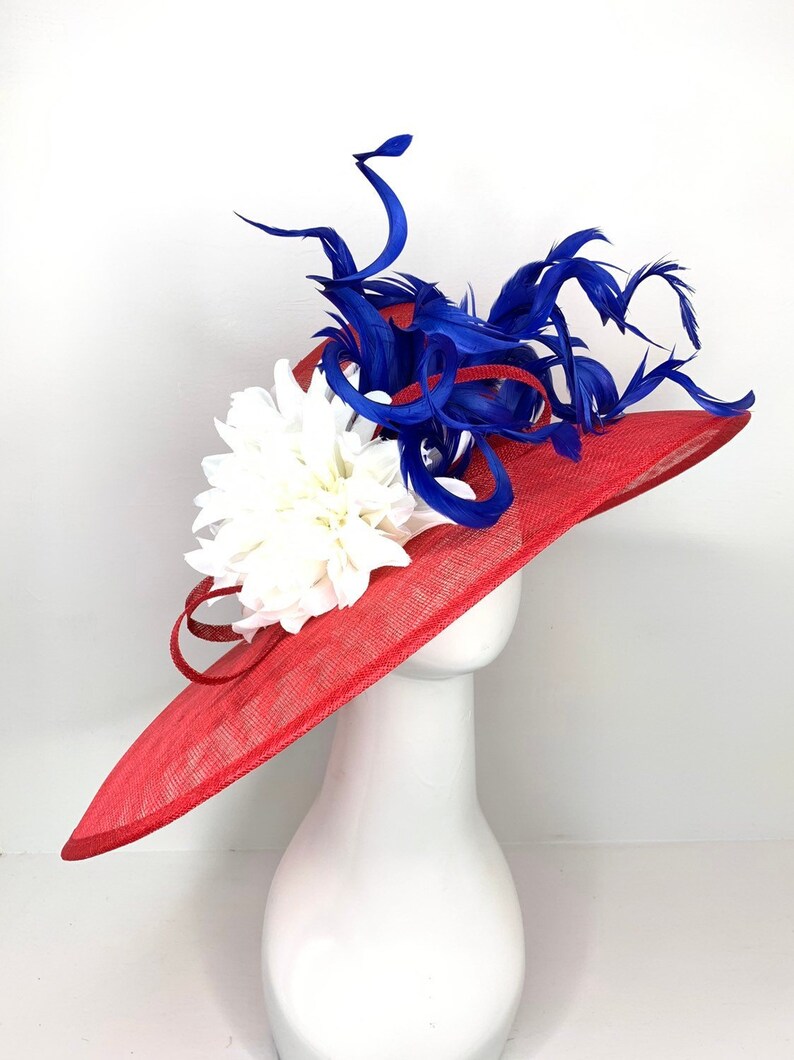 Red White Blue Kentucky Derby Hat, Tea Party Hat, Red Hat, Formal Hat
