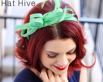Green Fascinator Tea Party Hat Church Hat Kentucky Derby hat summer garden party fascinator for wedding guest hat for women formal event