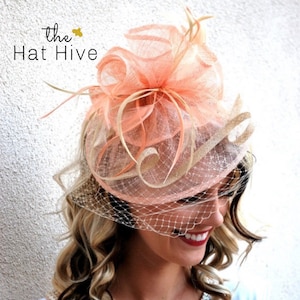 Pink Fascinator, Womens Tea Party Hat, Hat with Veil, Kentucky Derby Hat, Fancy Hat, Tea Party Hat, wedding hat, British Hat