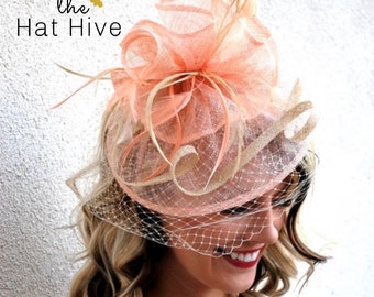 Pink Fascinator, Womens Tea Party Hat, Hat with Veil, Kentucky Derby Hat, Fancy Hat, Tea Party Hat, wedding hat, British Hat