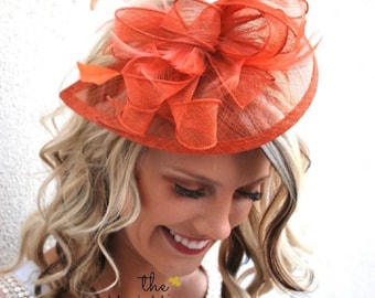 Rusty Orange Fascinator on comfy headband Light and easy to wear Tea Party Hat Church Hat Derby Hat Fancy Hat Dark Orange Hat