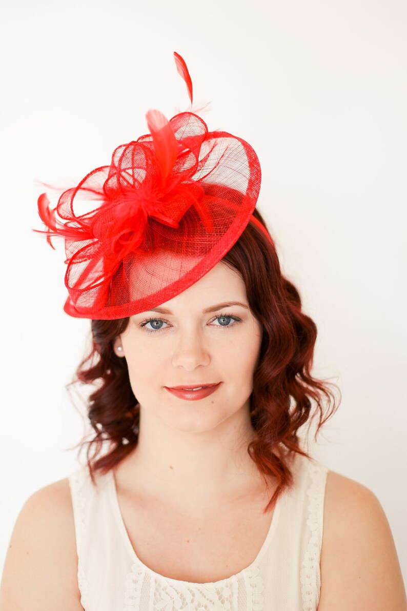 Red Fascinator Tea Party Hat Church Hat Kentucky Derby Hat Etsy