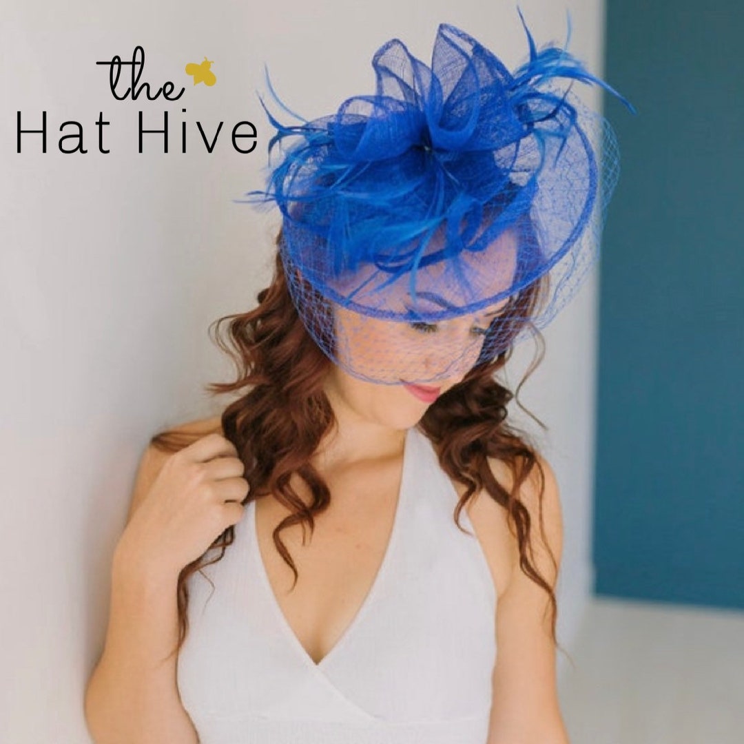 Blue Fascinator Hat With Veil Vintage Theme Hat, Kentucky Derby ...