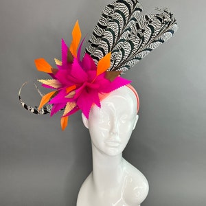 Fuschia and orange Fascinator, Womens Tea Party Hat, Church Hat, Derby Hat, Fancy Hat, Bachelorette Hat, Tea Party Hat, wedding hat