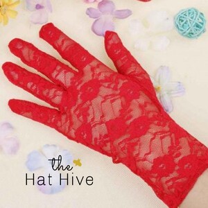 Red Lace Gloves, Lace Sunscreen Gloves, Tea Party Gloves, Lace Gloves, Wedding Gloves