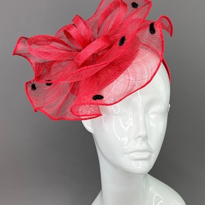 Red and black polka dot Fascinator hat Women&#39;s red hat society Tea Party Hat Church Hat Kentucky Derby Hat Fancy Hat formal headpiece