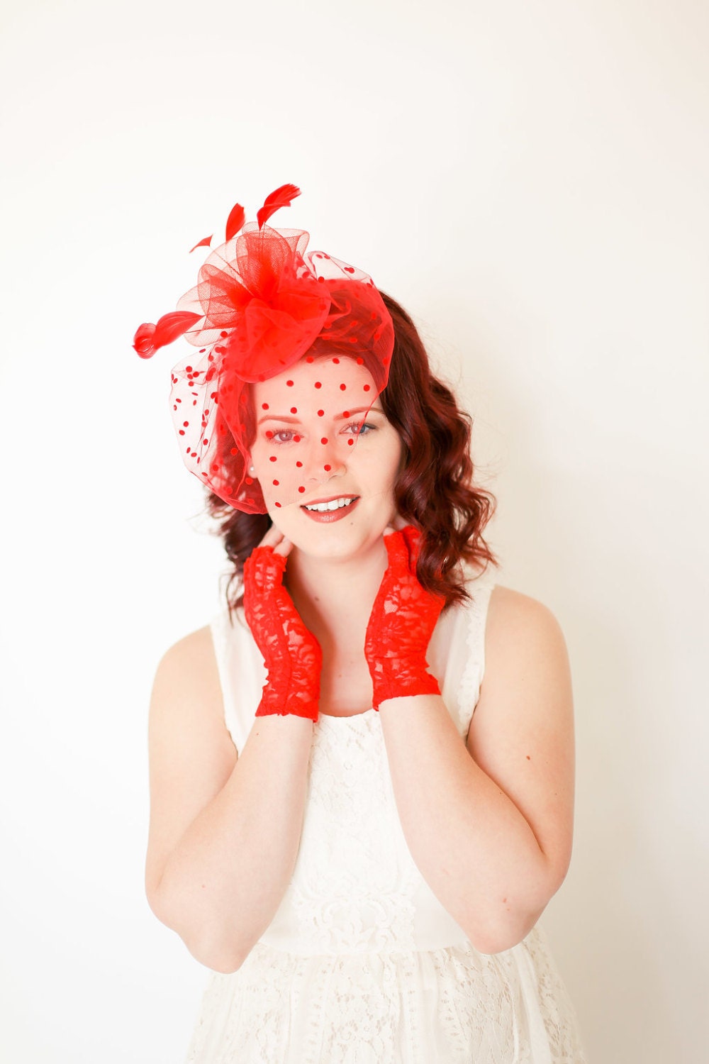 Red Fascinator Tea Party Hat Bridal Wedding Hat Derby Hat | Etsy
