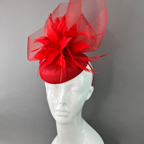 Red Fascinator, Kentucky Derby Hat, Church Hat, Derby Hat, Fancy Hat, Red Hat, Tea Party Hat, wedding hat, Red Fascinator, womens hat