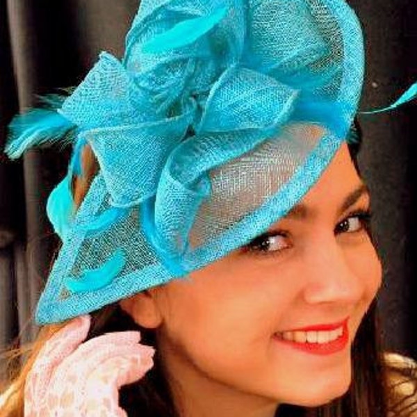 Turquoise Fascinator, Womens Tea Party Hat, Church Hat, Kentucky Derby Hat, Fancy Hat, Turquoisw Hat, Tea Party Hat, wedding hat