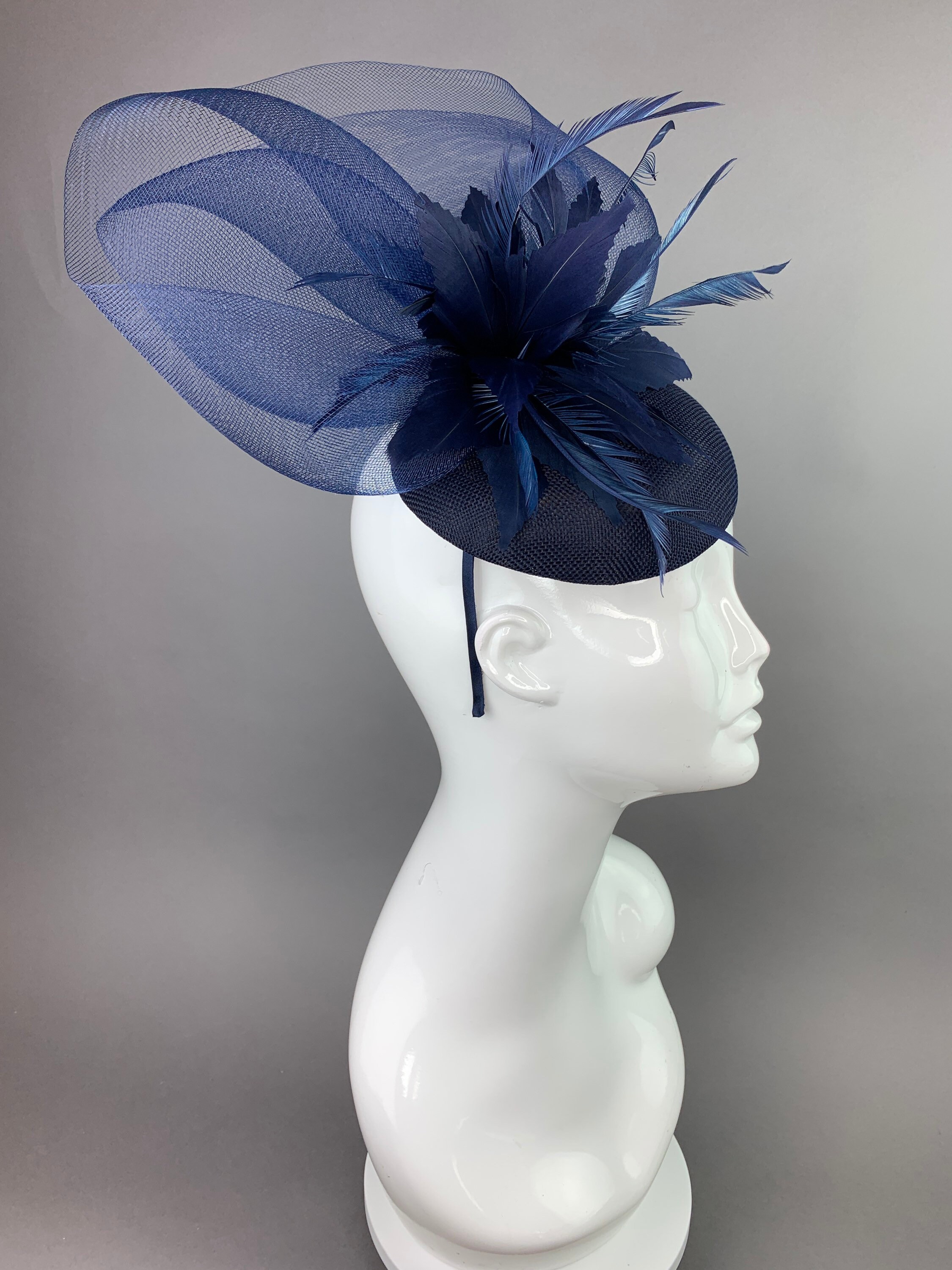 Navy Fascinator headband and clip option crinoline Etsy