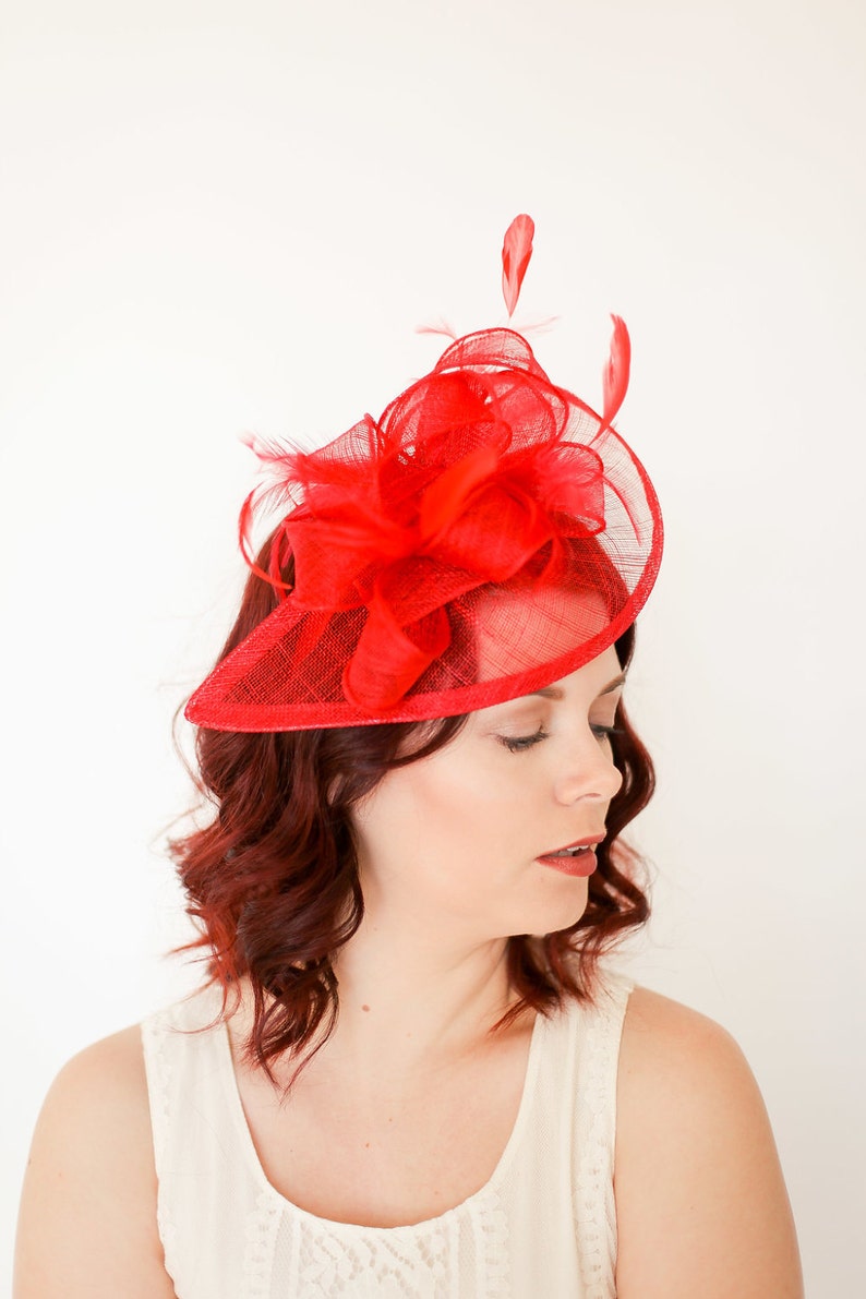 Red Fascinator Tea Party Hat Church Hat Kentucky Derby Hat Etsy