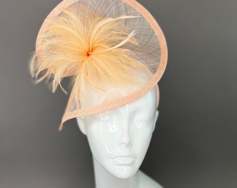 Peach Fascinator on headband,  peach kentucky derby hat, British Hat, Womens Tea Party Hat, Church Hat, Derby Hat, Fancy Hat, pastel pink