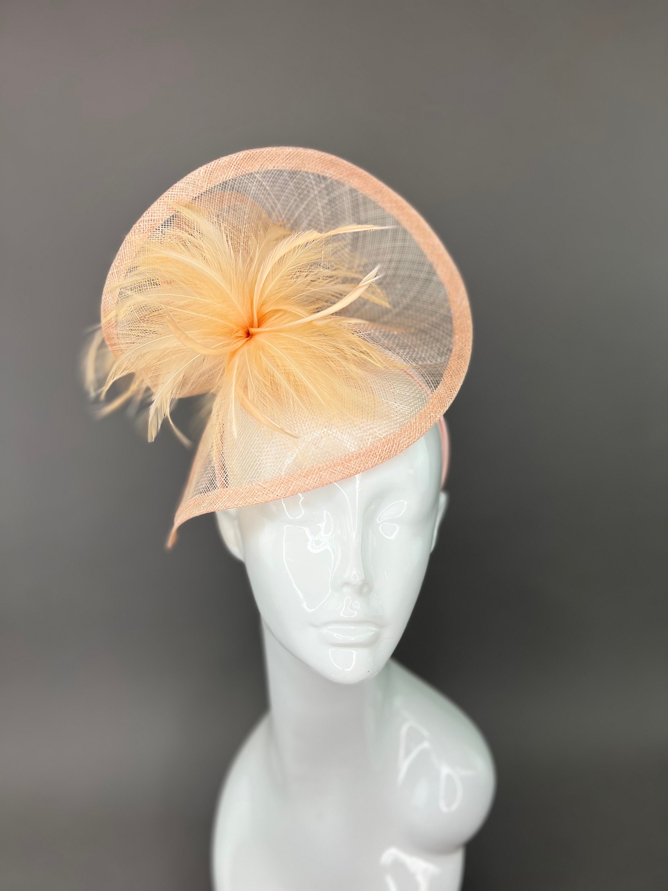 Vintage Custom Made Peach colored And Rhinestones Church/Wedding Hat - NWT Burnt Orange Fancy Elegant Church Hat With Flower, Mother of  main image 2