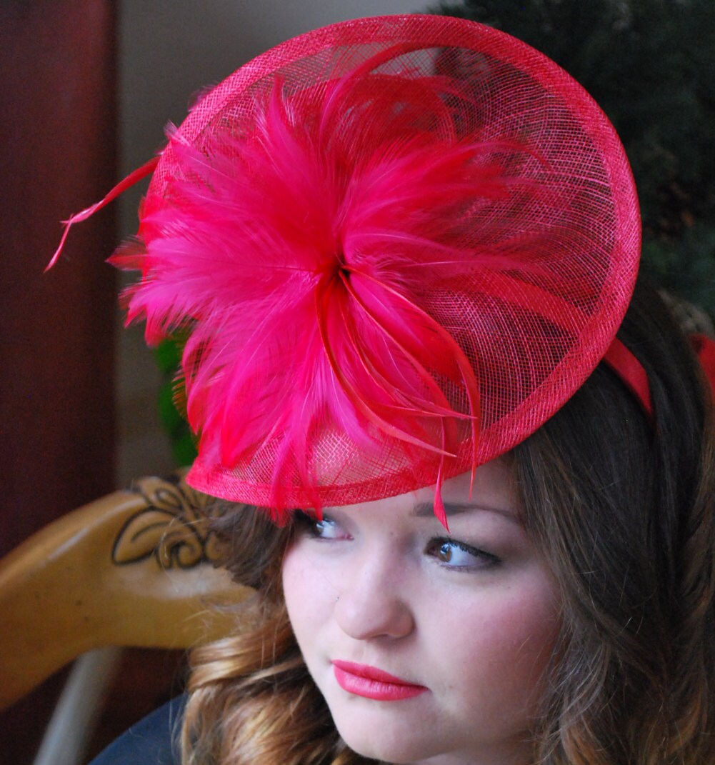 Red Fascinator on Headband Tea Party Hat for Women Church  display picture 2