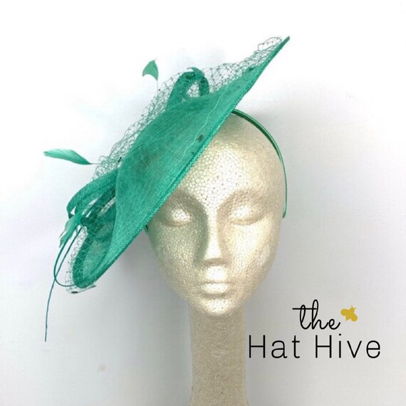 Jade Green Sinamay Fascinator: Feathered Derby Hat Hatinator  display picture 1