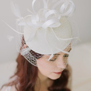 light ivory Fascinator on headband with Veil, Women's Tea Party Hat, Church Hat, Derby Hat, Fancy Hat, wedding hat, British Hat image 10