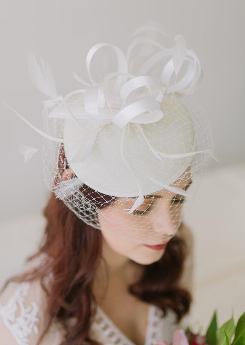 light ivory Fascinator on headband with Veil, Women's Tea Party Hat, Church Hat, Derby Hat, Fancy Hat, wedding hat, British Hat image 10