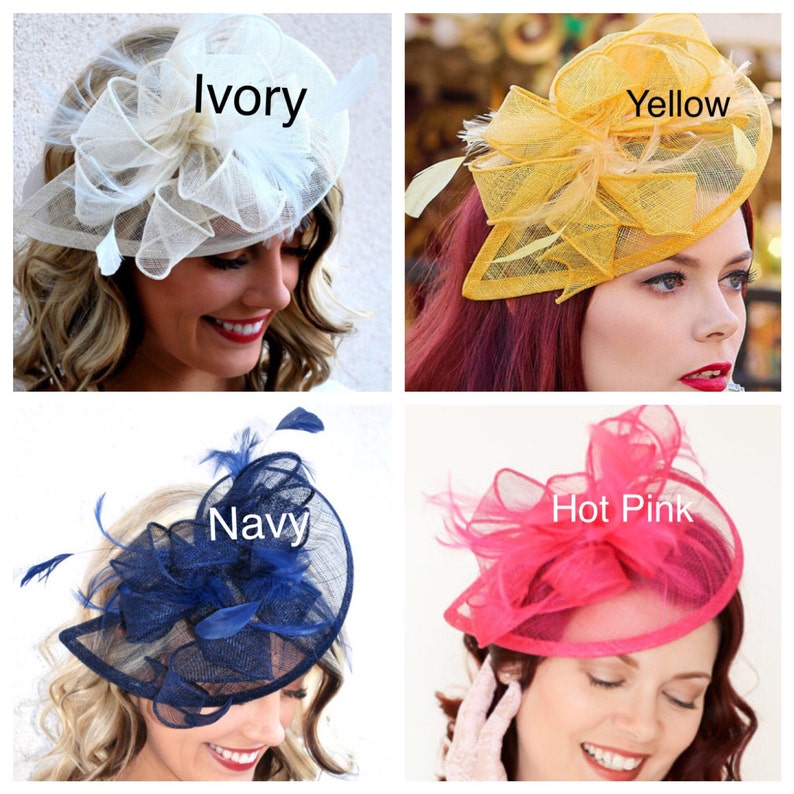 Bibis bleu marine sur le serre-tête, modèle : The Kenni , chapeau de fête du thé pour femme, chapeau derby, chapeau fantaisie, chapeau de mariage, mode Kentucky Derby image 4