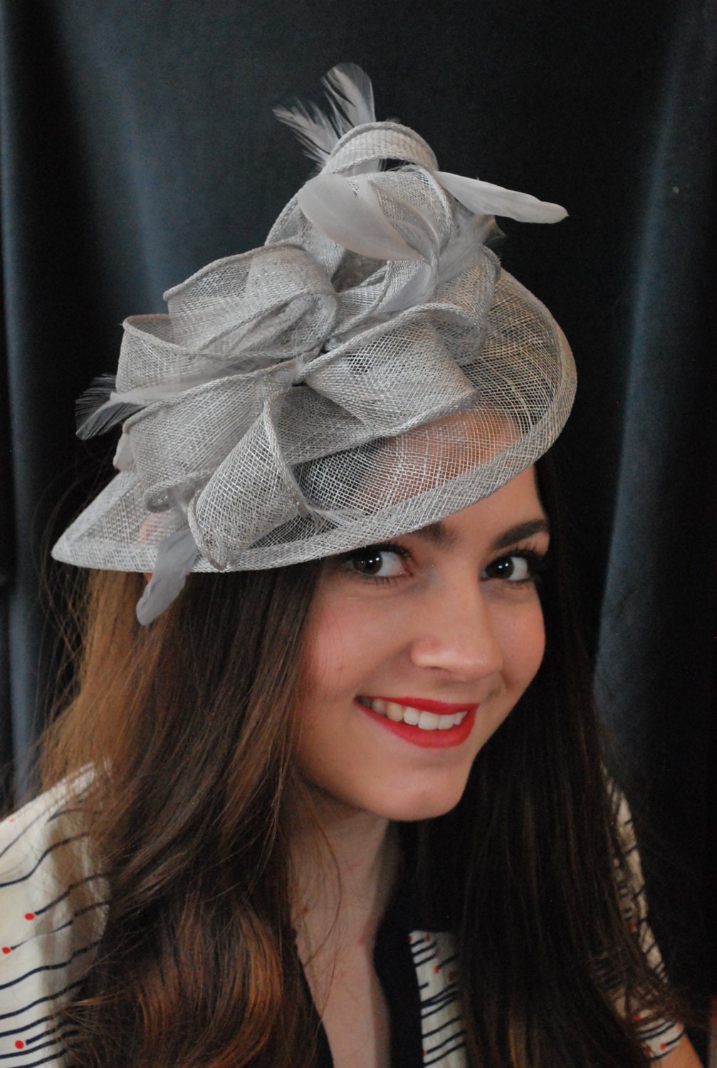 Silver Grey Fascinator Womens Tea Party 