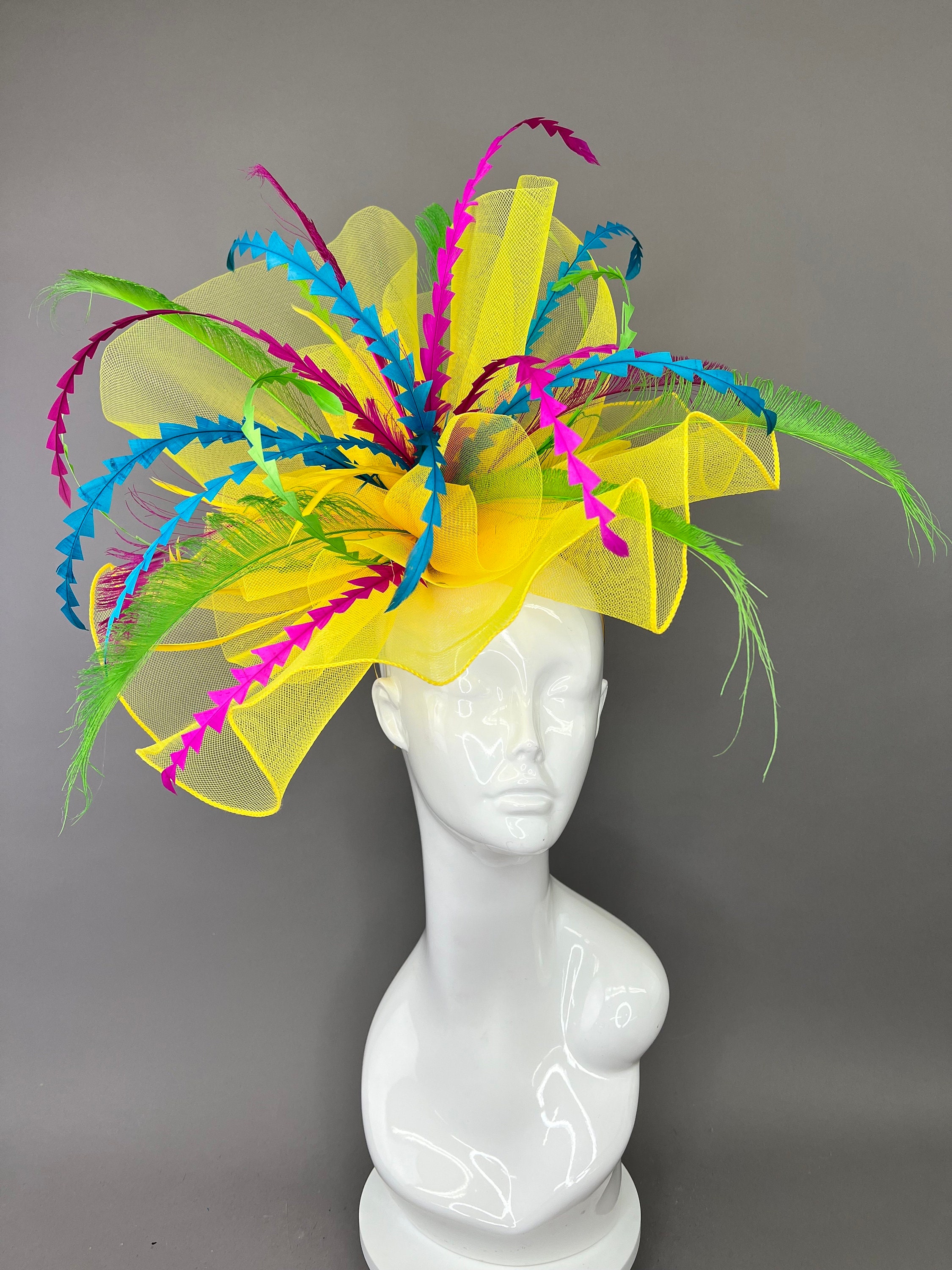 Vibrant Yellow Kentucky Derby Fascinator: Oversized Feather 