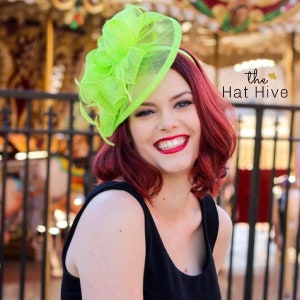 Neon Green Fascinator tea party hat for mad hatter garden party tea party theme Halloween fascinator