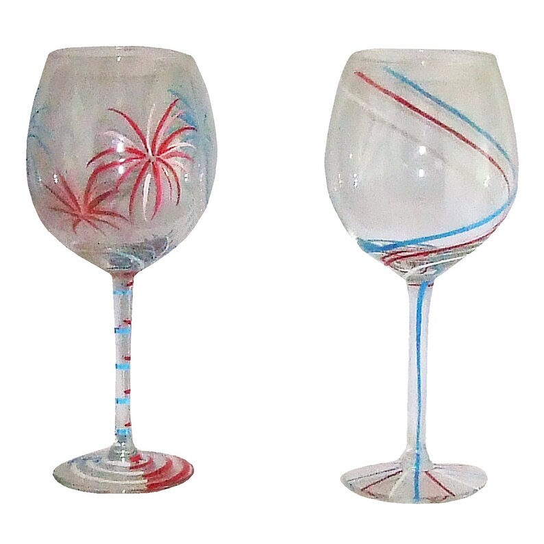 Red White & Blue Wine Glasses. Set of 4. Celebrate American Etsy