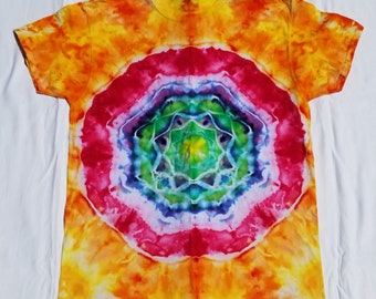 Large Sunny Mandala Tie-Dye T-Shirt, Ice Dyed