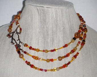 Multi Strand Beaded Branch Necklace in Autumn Hues