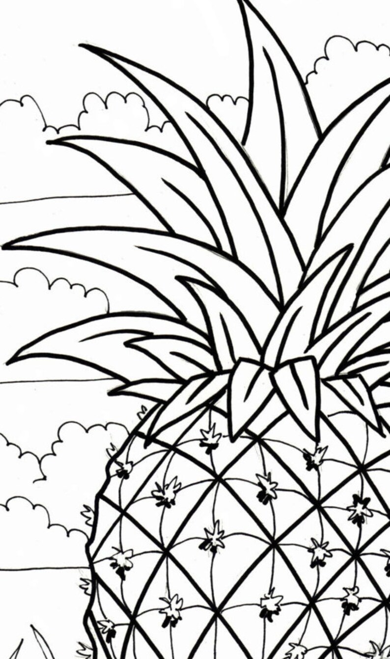 Pineapple Coloring Page Embroidery Pattern Digital Etsy