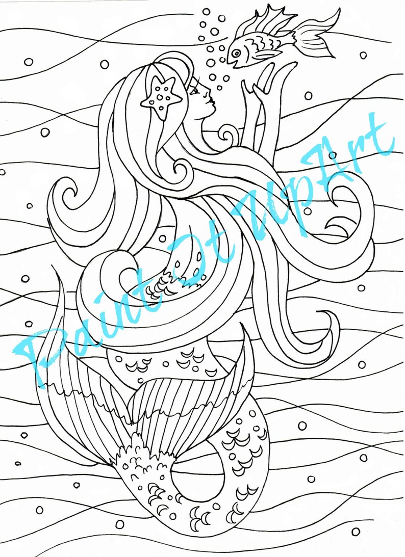 3 Mermaid Coloring Pages Downloadable PDF Embroidery - Etsy