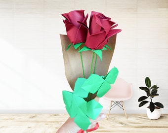 Bouquet con 3 rose di carta in origami, fiori di carta, fiori finti, interior design, home decor