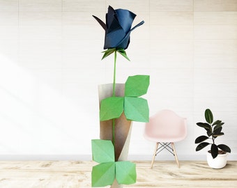 Rosa nera di carta in origami, fiori finti, fiori di carta, interior design, home decor