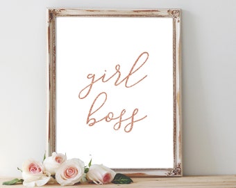 girl boss print girl boss wall art girl boss printable boss lady rose gold office wall art office sign office décor for women office décor