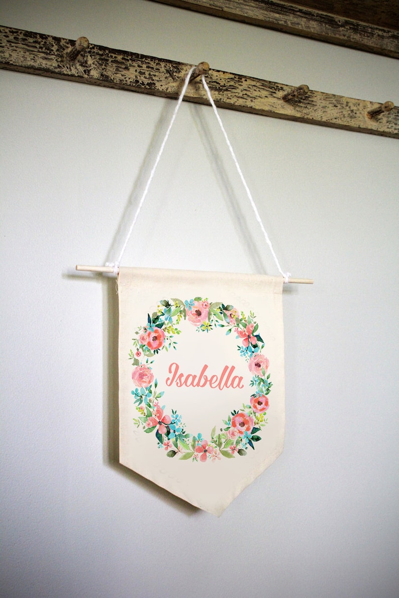 Personalized Nursery Art Baby Name Wall Hanging Floral Etsy