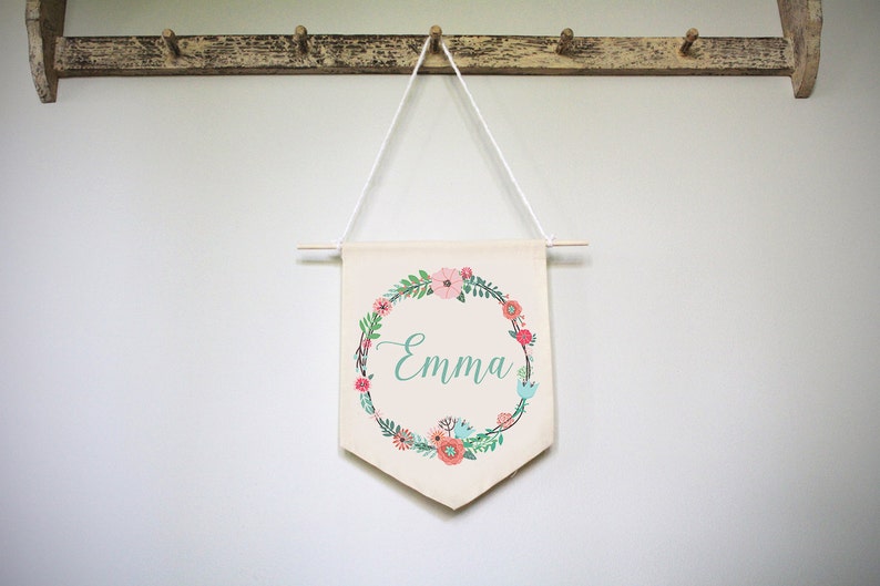 Personalized Nursery Art Baby Name Wall Hanging Floral Etsy