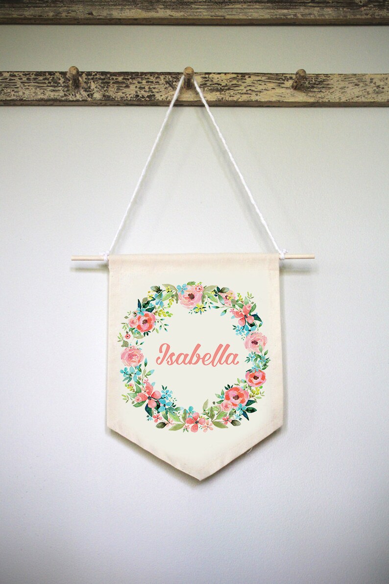 Personalized Nursery Art Baby Name Wall Hanging Floral Etsy