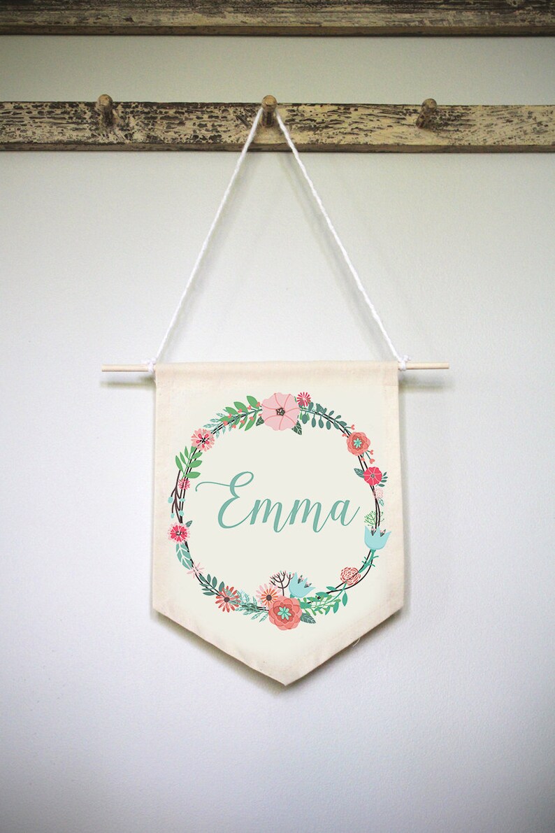 Personalized Nursery Art Baby Name Wall Hanging Floral Etsy